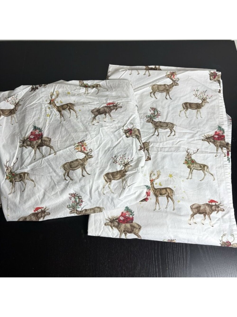 POTTERY BARN Twin Size Silly Stag Flat & Fitted Christmas Sheet Set Reindeer